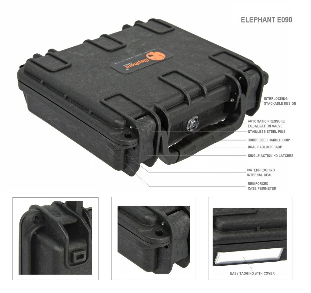 Elephant E090 Mini Case with Foam for Camera, Memory Cards, Hard Drives, Video,Vaporizer Kits, Guns, Vaporizer Kit, Test and Metering Equipment Waterproof Hard Plastic Case