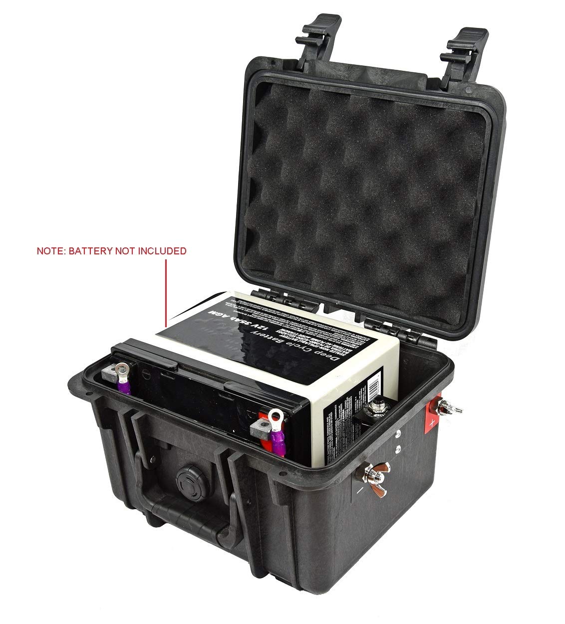 Elephant Cases Trolling Motor Battery Box Compact Waterproof Power Center with External Stainless Steel Battery Post and wingnuts for Kayak, Small Boat or Solar Power Backup Voltage