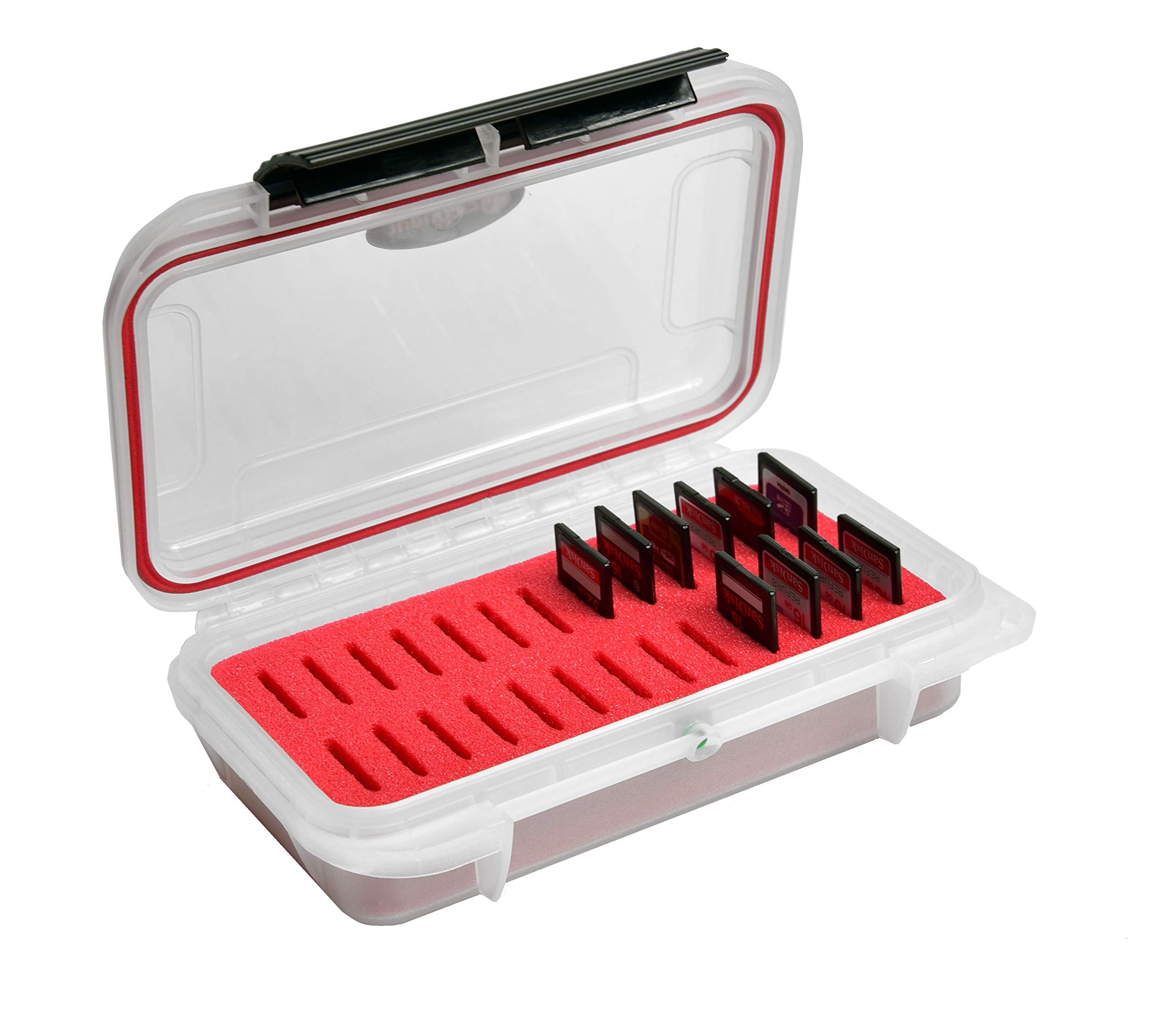 Waterproof Dust-Proof Professional 26 SD SDXC SDHC Memory Card Protective Case ELSD-26 Red Foam, See Through Clear Case