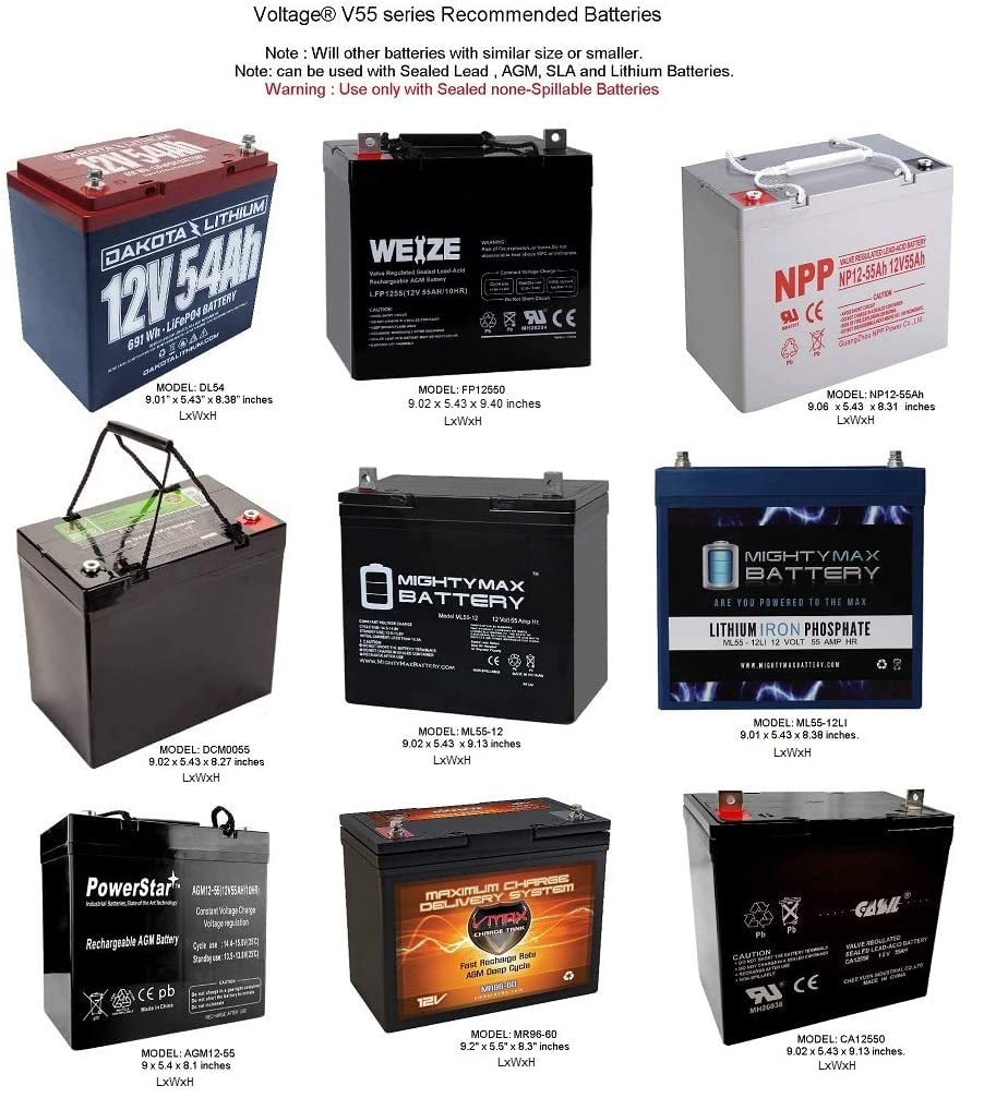 Voltage V55-PF Wateproof Battery Box Enclosure for 12V 55ah and 12v 50AH Lithium AGM and Sealed Lead batteries , good for Kayak fishing, Trolling motor battery box, small Boat or Solar Power Backup