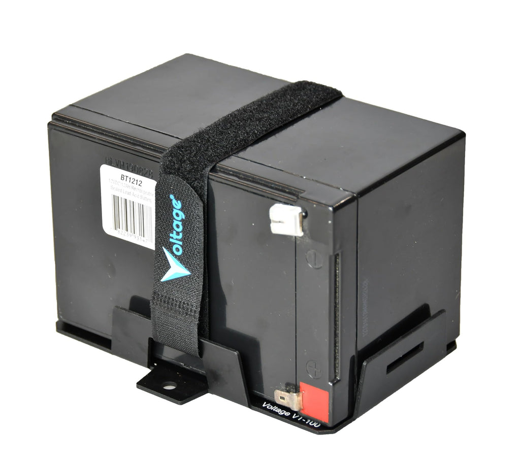 Voltage Small Battery Tray for 12V 15AH, 12V 12AH,12V 9AH, 12V 8AH, 12V 7AH,12V 6AH, 6V 7AH, 6V 12AH, YTX7B-BS, YTX9-BS, YTX14BS Batteries and More. Battery Mount with Hold Down Strap VT-100