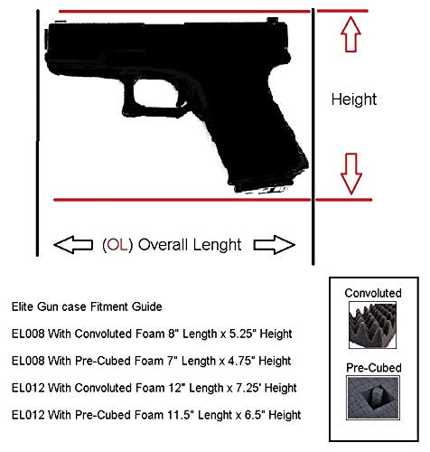 Waterproof Handgun Case Pistol Gun Case with Convoluted Foam The Elephant Elite EL012 Recommended for Guns 12" Inches or Smaller fits 2 Guns or 1 Gun with Magazine