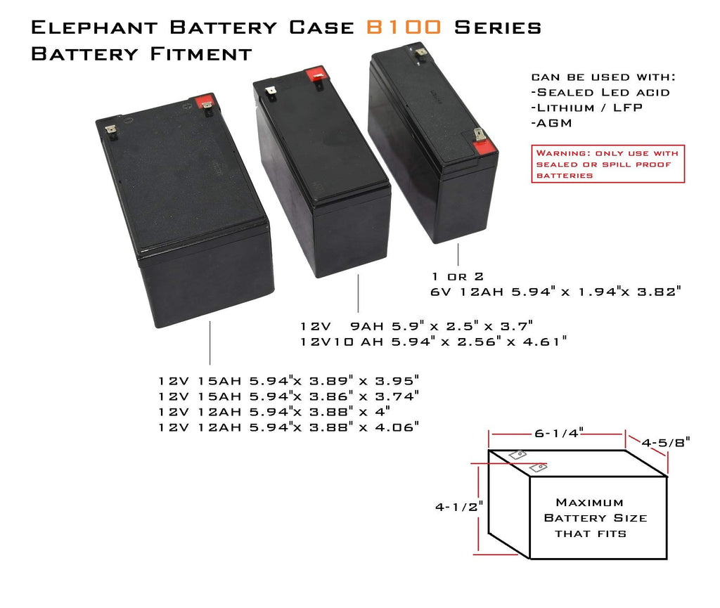 Elephant B100D2 Kayak Battery Box Waterproof Battery Enclosure for Powering GPS, Fish Finders, Led Lights, Aerator Pump (2 pin Dual)