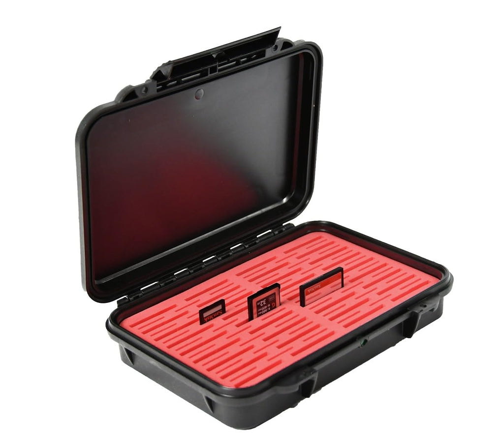 Waterproof Dust-Proof 48 SD / 36 CF, CFxpress or XQD High Capacity Professional Memory Card Protective Case EL4836MR Red Foam on Black Hard Case
