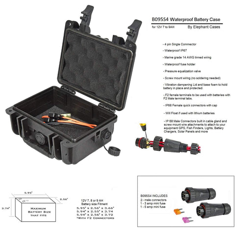 Elephant B095S4 Kayak Battery Box Waterproof Battery Enclosure for Powering GPS, Fish Finders, Led Lights, Aerator Pump (4 pin Single)