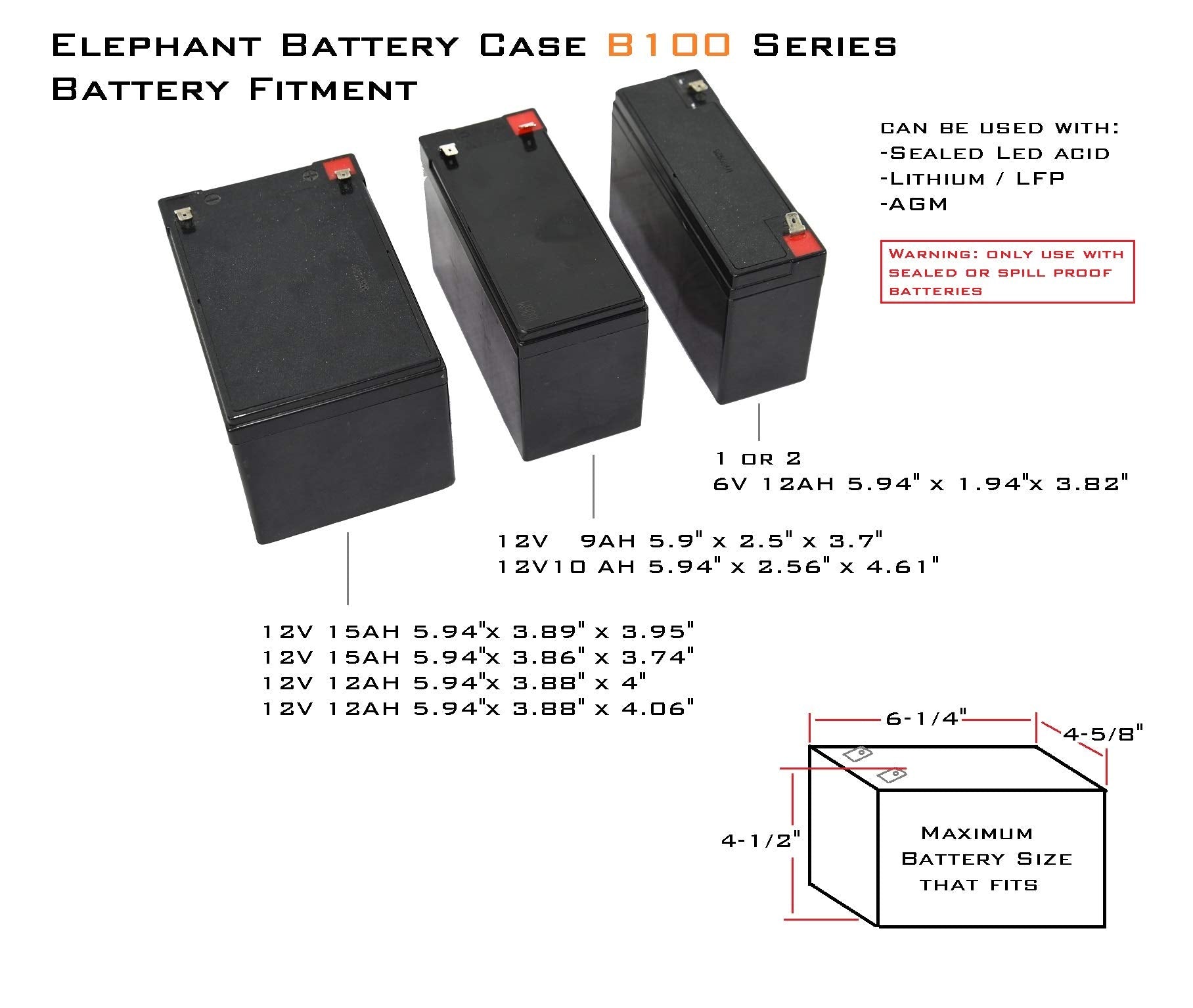 Elephant B100S4 Kayak Battery Box Waterproof Battery Enclosure for Powering GPS, Fish Finders, Led Lights, Aerator pump (4 pin Single)