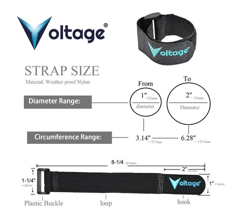 5 Voltage® Cable ties organizer strap hoop and loop for cable management black nylon indoor outdoor cinch with plastic buckle