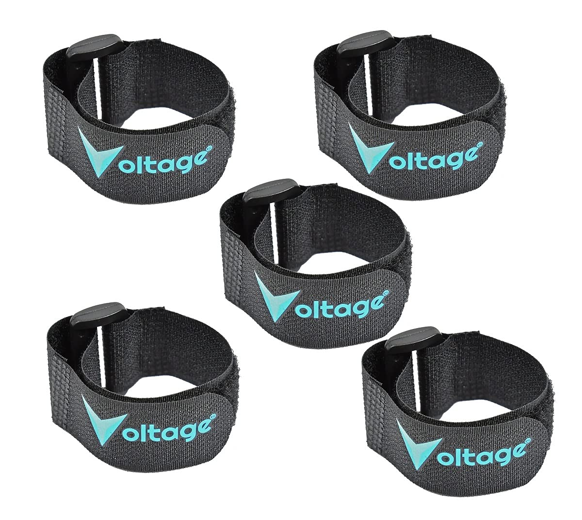 5 Voltage® Cable ties organizer strap hoop and loop for cable management black nylon indoor outdoor cinch with plastic buckle