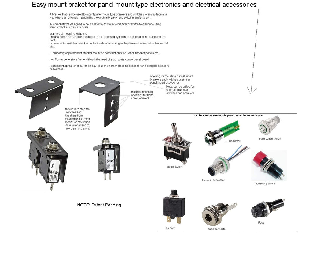 Bracket for Panel Mount Electrical Components Like Push Button Circuit Breaker , Toggle Switch, Led Indicator Panel Mount Connector, Fuse and More