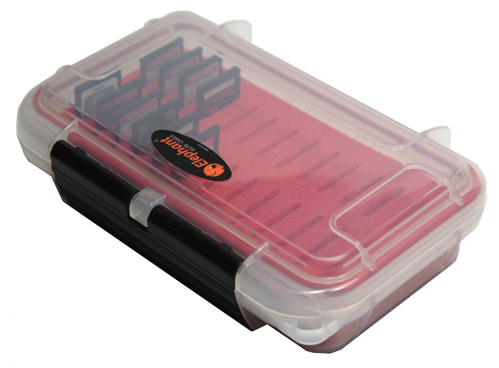 Waterproof Dust-Proof Professional 26 SD SDXC SDHC Memory Card Protective Case ELSD-26 Red Foam, See Through Clear Case