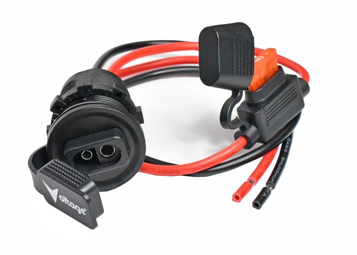 Voltage SAE Panel Mount Connector Socket Built in Fuse and 18" SAE Plug with Cap, 12AWG Marine Grade Stranded Tinned Copper Wires and 40A Fuse
