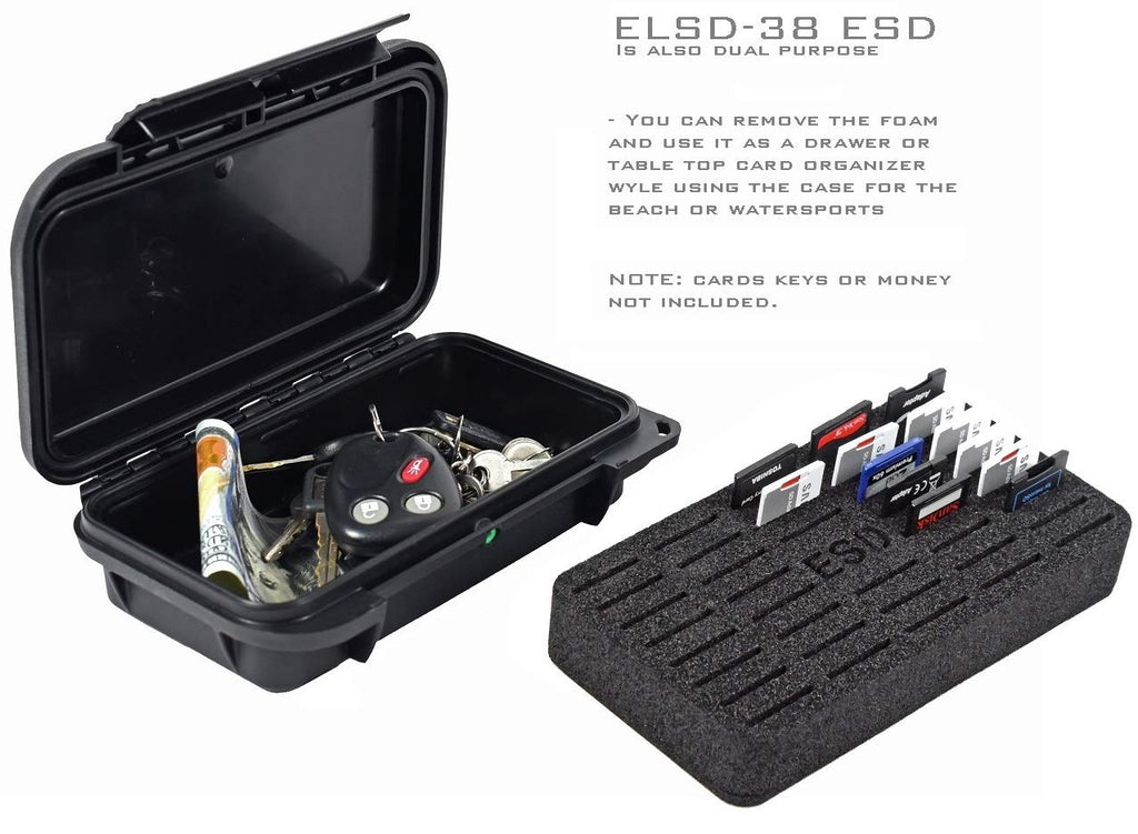Elephant® Professional Waterproof Anti-Static SD Card Case with ESD Foam for 38 SD Memory Card Protective Case ELSD-38ESD Black