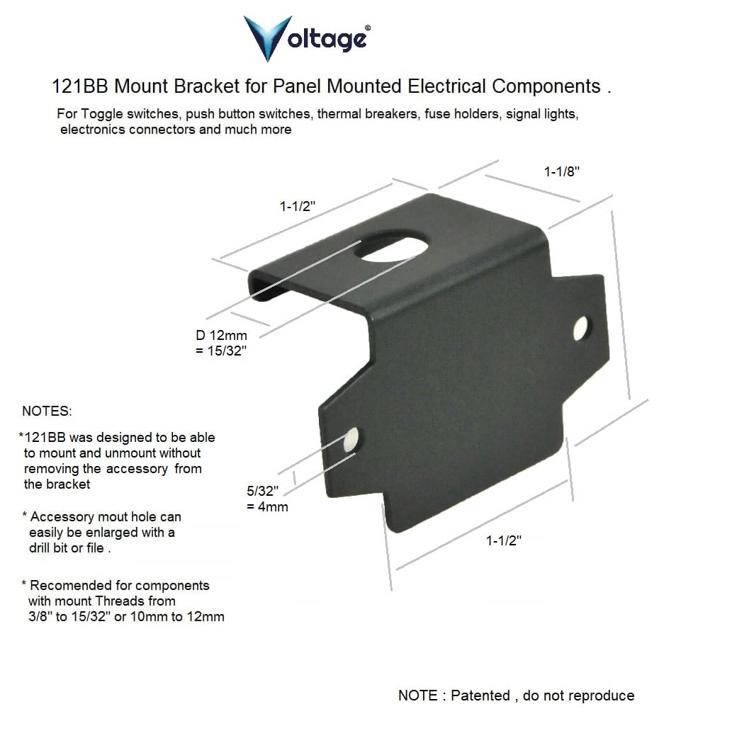 Bracket for Panel Mount Electrical Components Like Push Button Circuit Breaker ,Toggle Switch, Led Indicator Panel Mount Connector, Fuse and More, 121BB