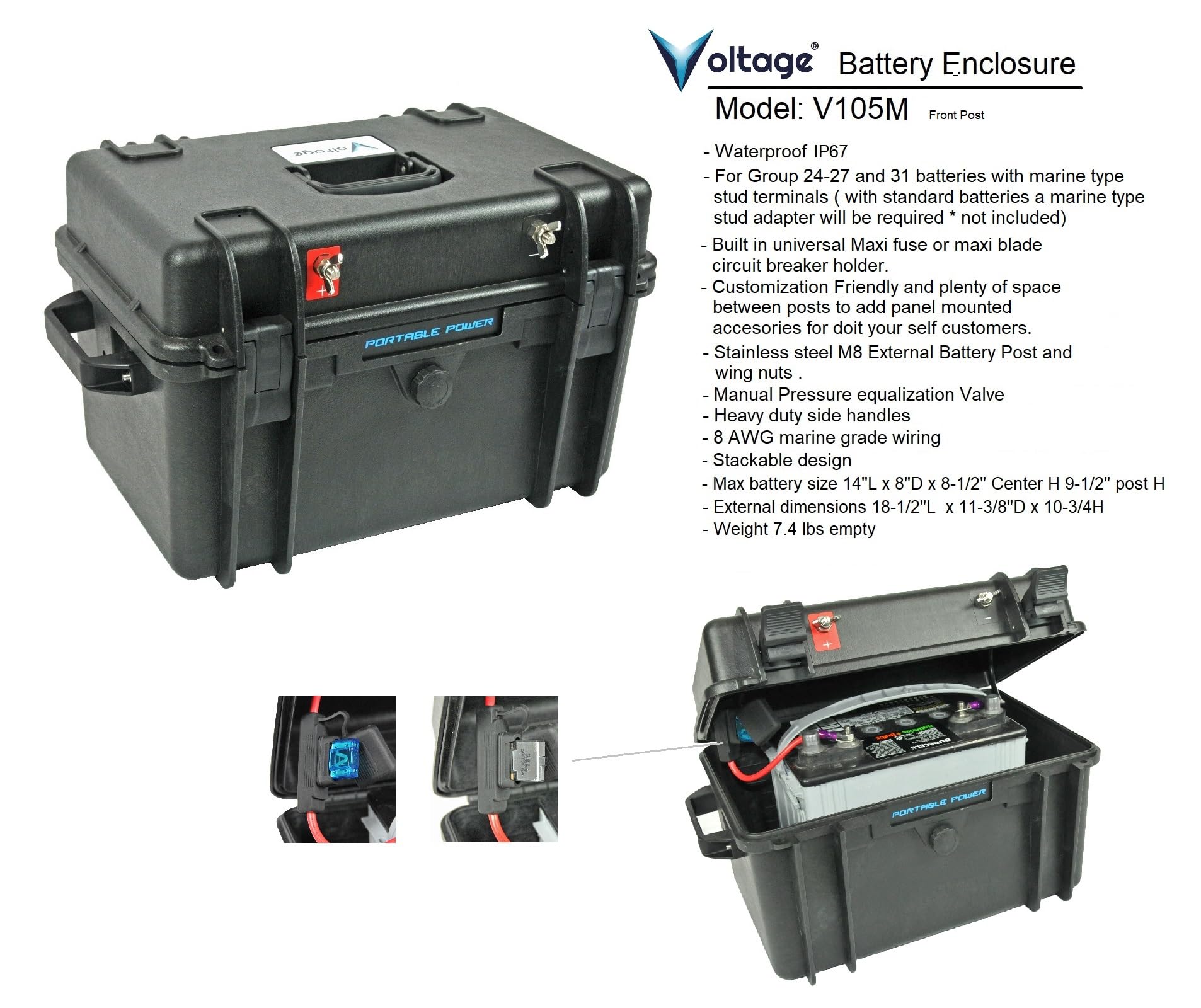 Trolling Motor Waterproof Battery Box for Group 24-27-31 Batteries and 12V 100AH Lithium, for Boating,Camping, Solar, Trailer and Much More.