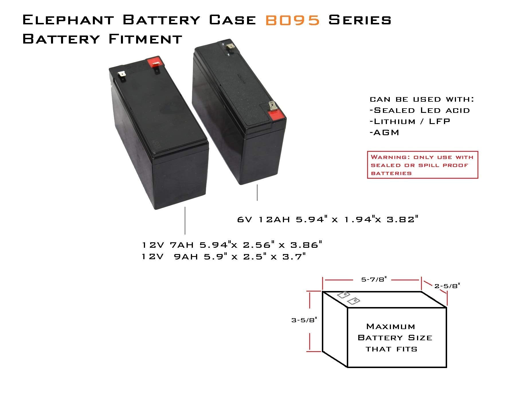 Elephant B095D2 Kayak Battery Box Waterproof Battery Enclosure for Powering GPS, Fish Finders, Led Lights, Aerator Pump (2 Pin Dual)